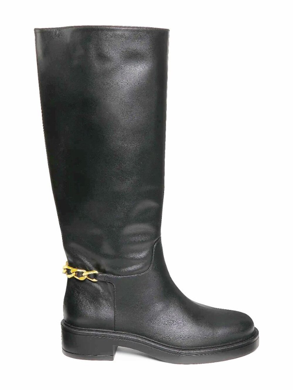 $950 Stuart Weitzman Soluxe GOLD Chain-Detail Leather KNEE HIGH Boots 9 (PD5)